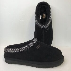 UGG Women's Black Suede Sherpa Clog Slippers Contrast Stitching Mules 9 NEW